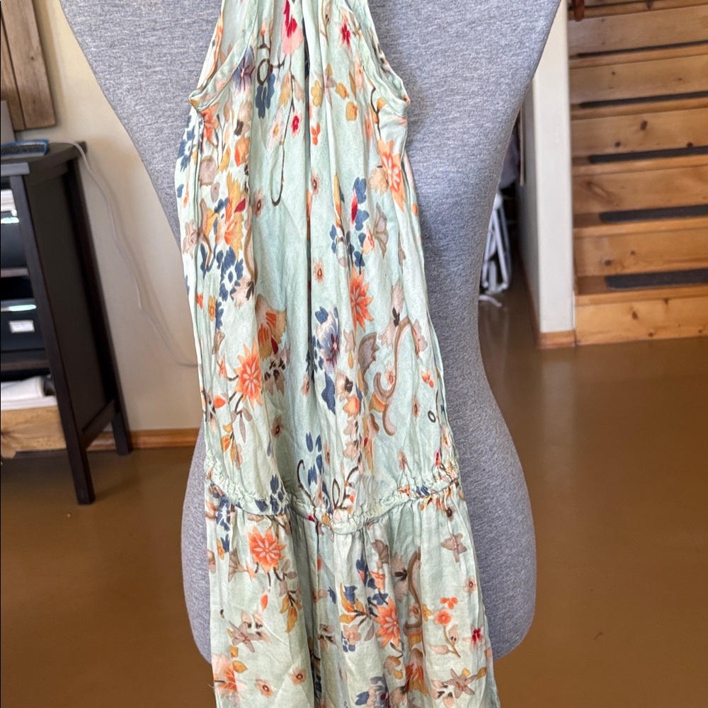 Mes Demoiselles Floral Silk Jumpsuit in Sage Green with Peach and Coral Accents - Picture 4 of 7